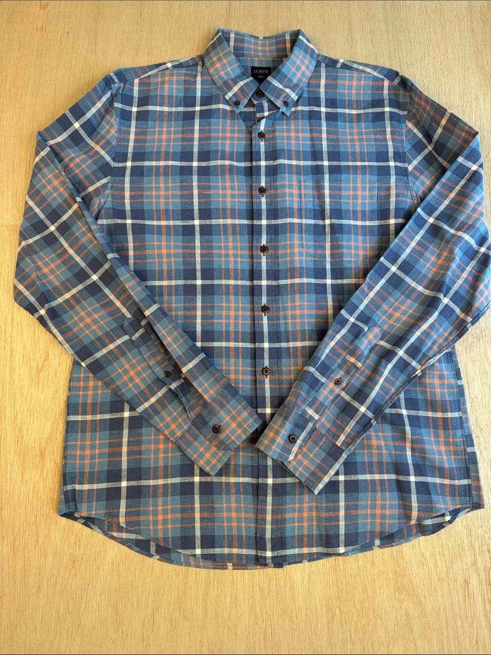 J.Crew Men’s Large 100% Cotton Plaid Button-Down Shirt Blue Orange Long Sleeve